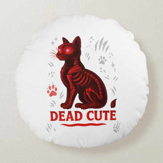 Dead Cute – Halloween Cat T-Shirt Rundes Kissen (Vorderseite)