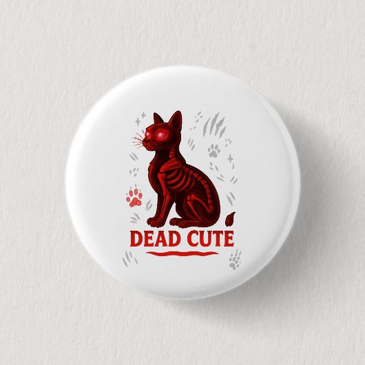 Dead Cute – Halloween-Katze T-Shirt Button (Vorderseite)