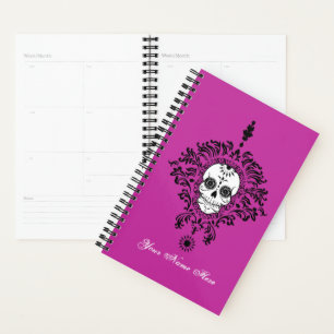Dead Damask Chic Sugar Skull Black auf Lila Planer