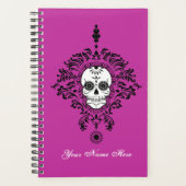 Dead Damask Chic Sugar Skull Black auf Lila Planer (Vorderseite)