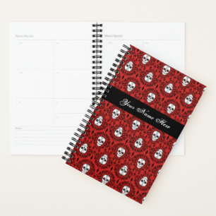 Dead Damask Chic Sugar Skulls Black on Red Planer