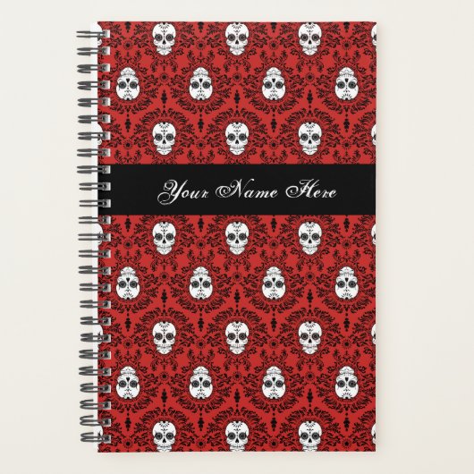 Dead Damask Chic Sugar Skulls Black on Red Planer (Vorderseite)