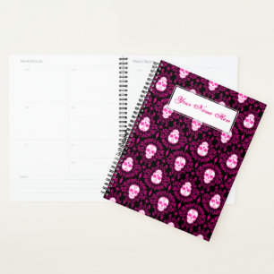Dead Damask Chic Sugar Skulls Pink auf Schwarz Planer