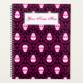Dead Damask Chic Sugar Skulls Pink auf Schwarz Planer (Vorderseite)