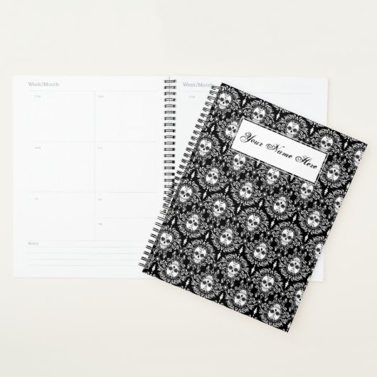 Dead Damask Chic Sugar Skulls Weiß auf schwarz Planer (Anzeige)