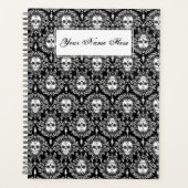 Dead Damask Chic Sugar Skulls Weiß auf schwarz Planer (Vorderseite)