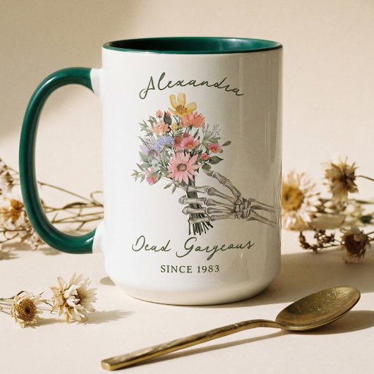 Dead Gorgeous Name Year Gothic Skeleton Wildflower Tasse