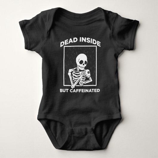 Dead in coffeine Skeleton Coffee Lover Baby Strampler (Vorderseite)