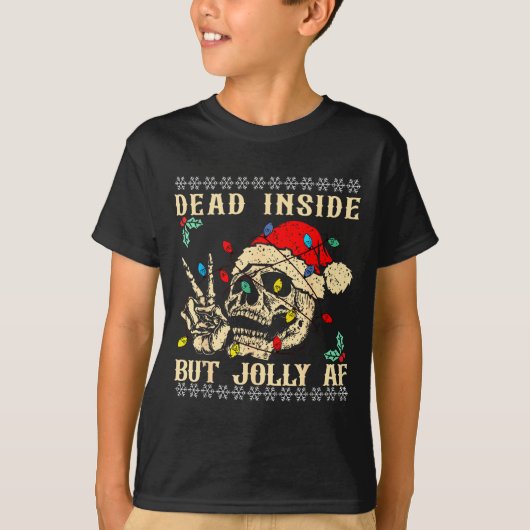 Dead Inside But Jolly Af Funny Skeleton Santa Hat T-Shirt (Vorderseite)