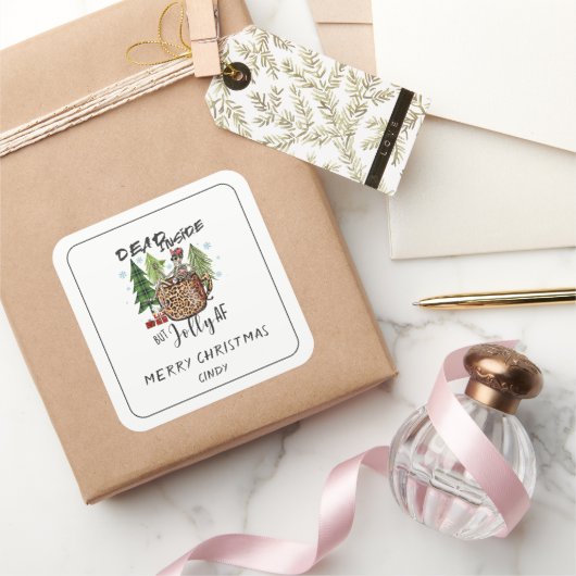 Dead Inside Jolly AF Christmas Funny Quote Quadratischer Aufkleber (Schenken)