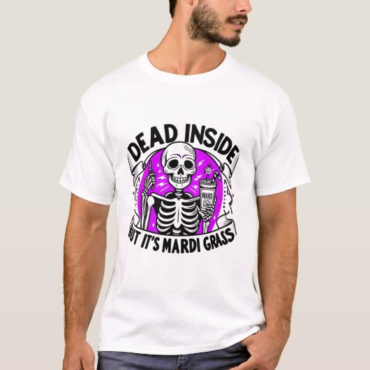 "Dead Inside" Mardi Gras - Karneval Skelett T-Shirt (Vorderseite)