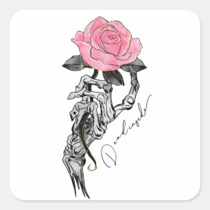Dead Inside Skeleton Rose Quadratischer Aufkleber