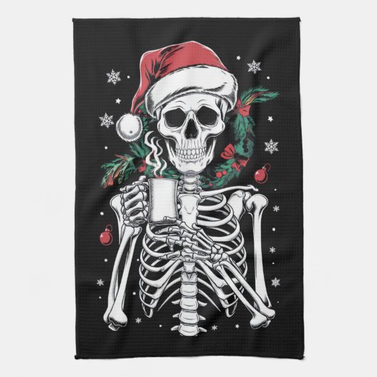 Dead Inside Skeleton Weihnachtskaffee Lover Gesche Geschirrtuch (Vertikal)