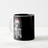 Dead Inside Skeleton Weihnachtskaffee Lover Gesche Zweifarbige Tasse (Vorderseite Links)