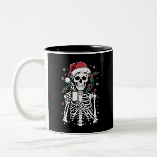 Dead Inside Skeleton Weihnachtskaffee Lover Gesche Zweifarbige Tasse (Links)