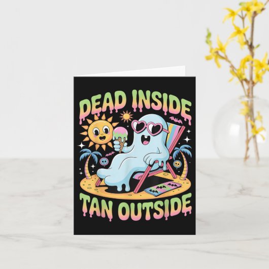 Dead Inside Tan Outdoor Funny Ghost Summerween Karte (Gelbe Blume)