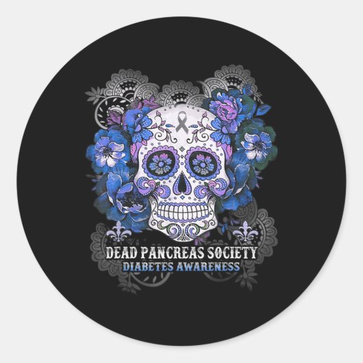 Dead Pankreas Society Sugar Skull Diabetes Bewusst Runder Aufkleber (Vorderseite)
