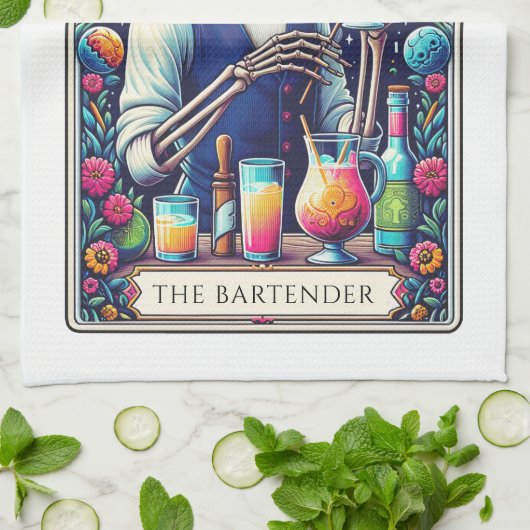 Dead Serious Cocktails Tarot Bartender Skeleton Geschirrtuch (Gefaltet)