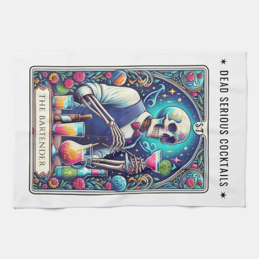 Dead Serious Cocktails Tarot Bartender Skeleton Geschirrtuch (Horizontal)