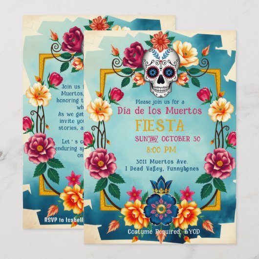 💀 🎉 Dead Valley Disco, Día de los Muertos Einladung (Vorne/Hinten)