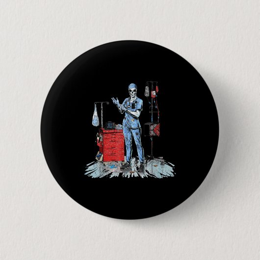 Deadside Nurse Blue Scrubs Funny Skeleton Doctor M Button (Vorderseite)