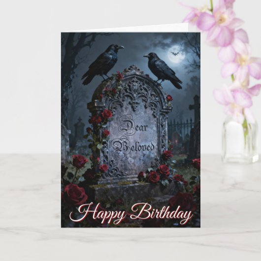 Dear Beloved Gothic Raven & Roses Graveyard Karte (Orchidee)