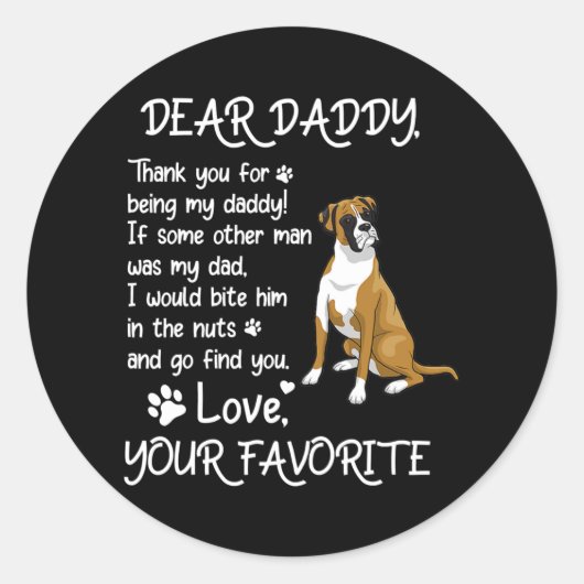 Dear Daddy Boxer lovers Dog Dad Father's Day  Runder Aufkleber (Vorderseite)