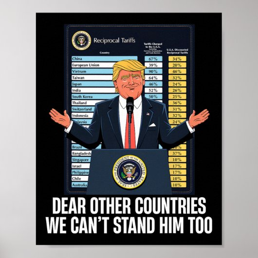 Dear Other Countries We Can't Stand Him Too Funny  Poster (Vorne)