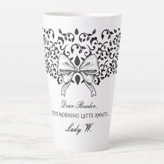 Dear Reader Regencycore Bow Ornate Floral Script Milchtasse (Vorderseite)