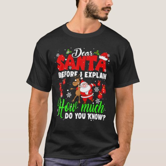Dear Santa Before I Explain How Much You Know Xmas T-Shirt (Vorderseite)