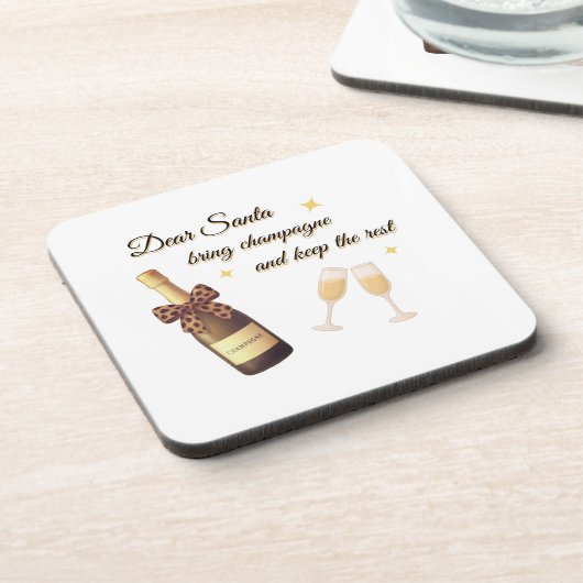 Dear Santa Champagne Design Getränkeuntersetzer (Linke Seite)