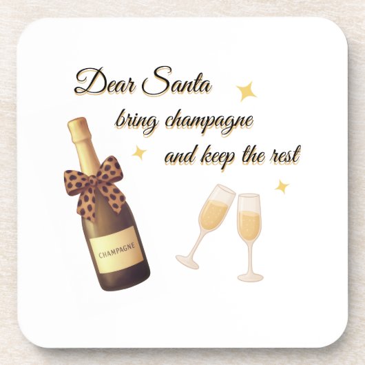 Dear Santa Champagne Design Getränkeuntersetzer (Vorderseite)