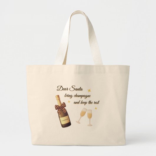 Dear Santa Champagne Design Jumbo Stoffbeutel (Vorne)