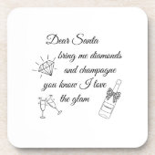 Dear Santa Champagne & Diamonds Line Art Design Getränkeuntersetzer (Vorderseite)