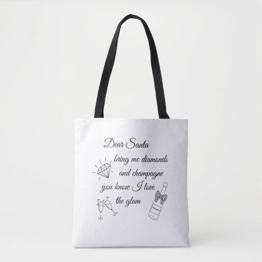 Dear Santa Champagne & Diamonds Line Art Design Tasche (Vorderseite)