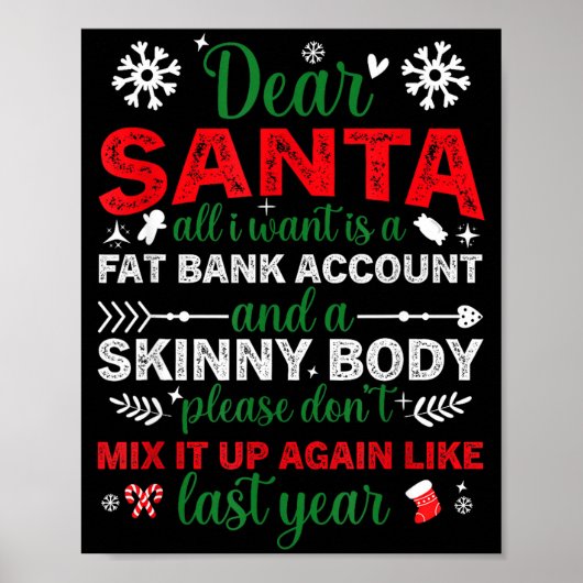Dear Santa Fat Bank Account Skinny Body Funny Chri Poster (Vorne)