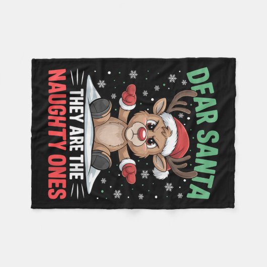 Dear Santa Funny Naughty Ones Reindeer Christmas H Fleecedecke (Vorderseite (Horizontal))