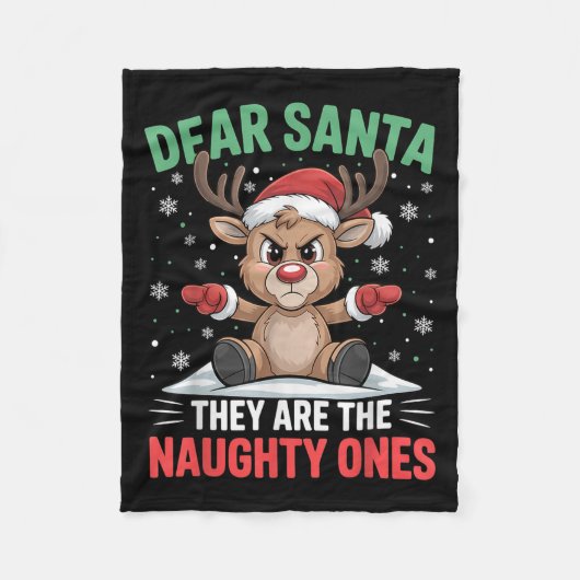 Dear Santa Funny Naughty Ones Reindeer Christmas H Fleecedecke (Vorderseite)