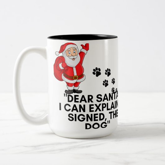 Dear Santa I Can Explain Funny Dog Christmas Mug Zweifarbige Tasse (Links)