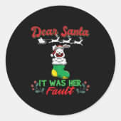 Dear Santa It Was Her Fault Siblings Matching Xmas Runder Aufkleber (Vorderseite)