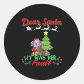 Dear Santa It Was Her Fault Siblings Matching Xmas Runder Aufkleber (Vorderseite)
