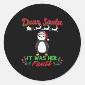 Dear Santa It Was Her Fault Siblings Matching Xmas Runder Aufkleber (Vorderseite)