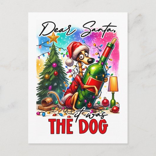 Dear Santa It Was the Dog – Funny Christmas Pet Postkarte (Vorderseite)