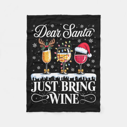 Dear Santa Just Bring Wine Gles Christmas Pajama C Fleecedecke (Vorderseite)