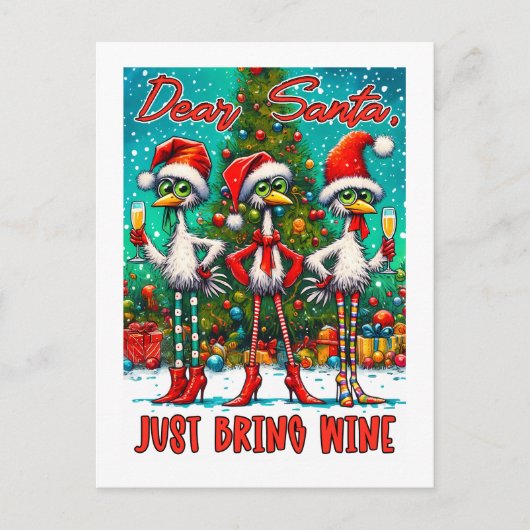 Dear Santa Just Bring Wine  Postkarte (Vorderseite)