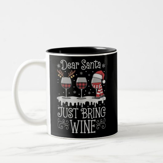 Dear Santa Just Bring Wine Xmas Drinking Party Zweifarbige Tasse (Links)