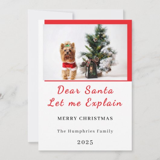 Dear Santa, Let Me Explain - Fun photo CHRISTMAS Dankeskarte (Vorderseite)