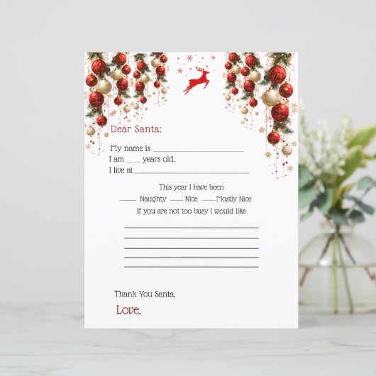 Dear Santa Letter Red GoldOrnaments Christmas Tree (Stehend Vorderseite)