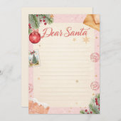 Dear Santa Letter Template | Pastel Pink & Gold Einladung (Vorne/Hinten)