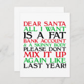 Dear Santa Mitteilungskarte (Vorne/Hinten)